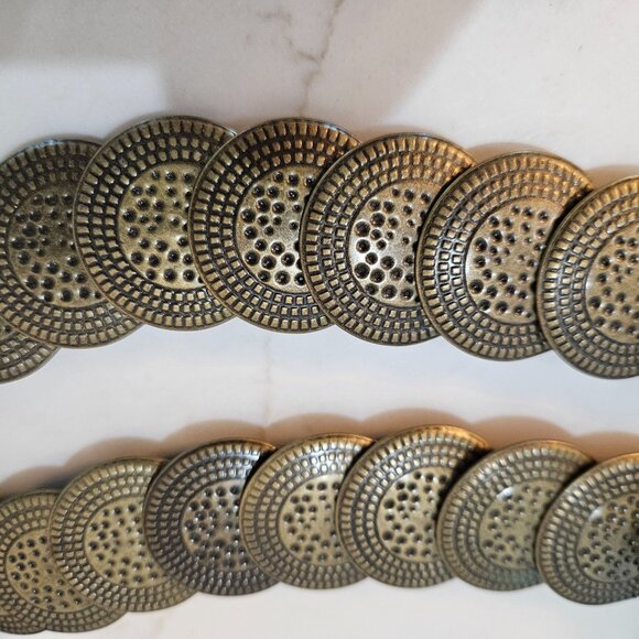 Vintage Brass Coin Stretch Belt Black Elastic Strap & Snap Closure 32 to 40" - Picture 2 of 9